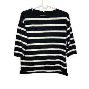 Eileen Fisher Black Cream Striped Organic Cotton 3/4 Sleeve Oversized Sweater MP